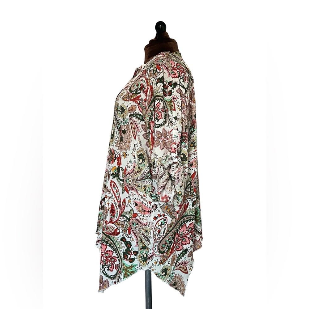 Grand & Greene Boho Paisley Tunic Blouse Roll Tab Sleeve Button Up Plus Size 1X - Picture 2 of 11